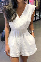 V Neck Backless Pockets Romper