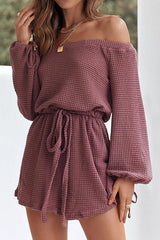 Off Shoulder Drawstring Long Sleeve Romper