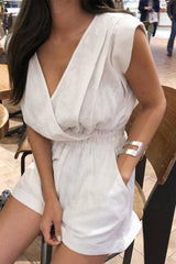 V Neck Backless Pockets Romper