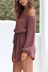 Off Shoulder Drawstring Long Sleeve Romper