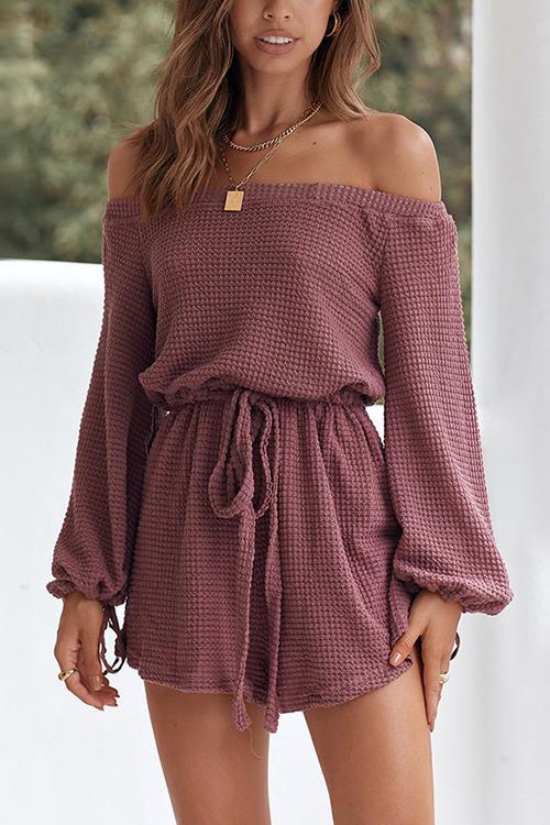 Off Shoulder Drawstring Long Sleeve Romper