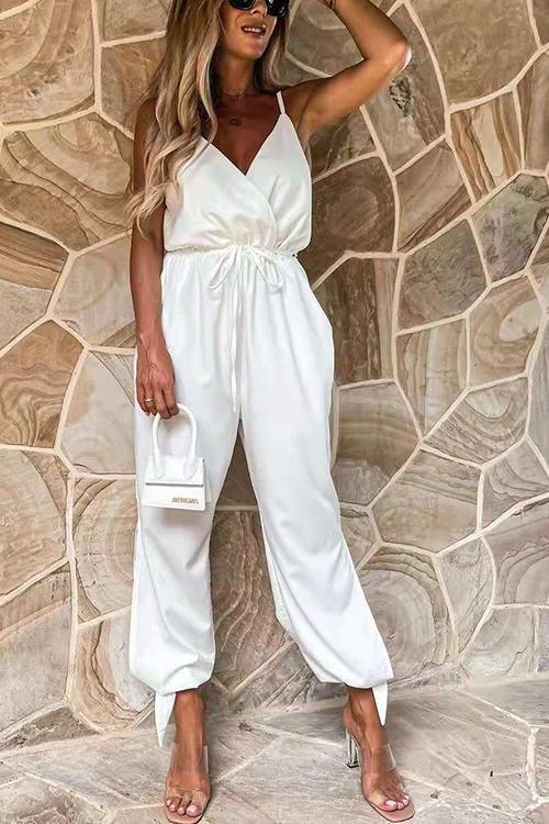 Slit Close Drawstring Slip Jumpsuits