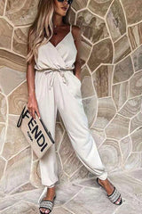 Slit Close Drawstring Slip Jumpsuits