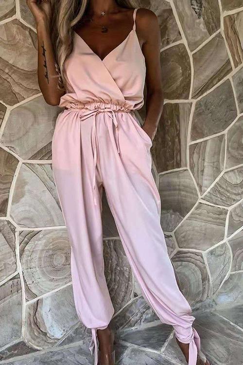 Slit Close Drawstring Slip Jumpsuits