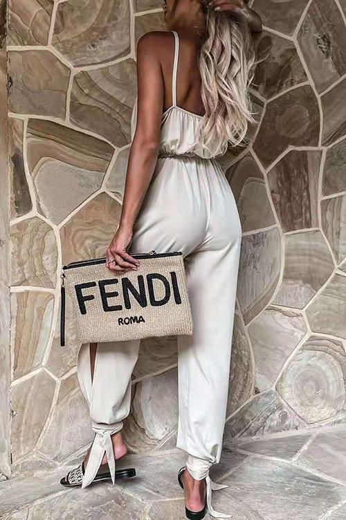 Slit Close Drawstring Slip Jumpsuits