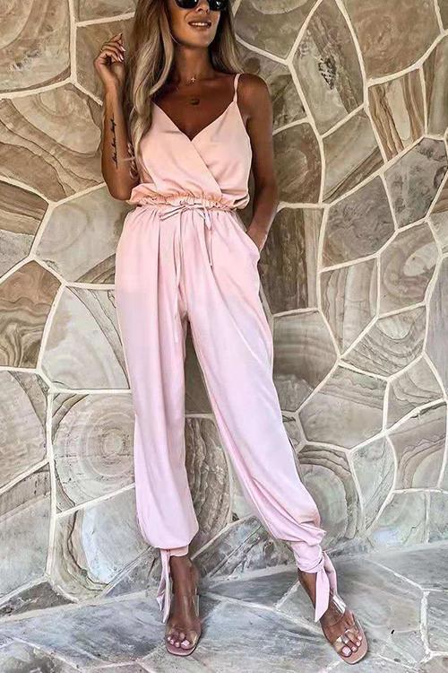 Slit Close Drawstring Slip Jumpsuits