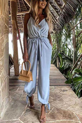 Slit Close Drawstring Slip Jumpsuits