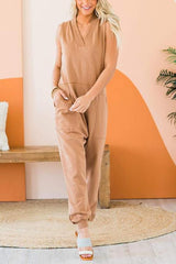 V Neck Pockets Harem Jumpsuit