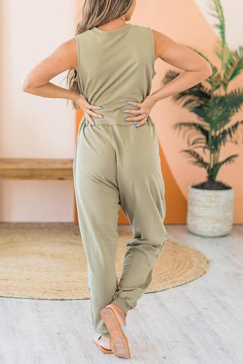 V Neck Pockets Harem Jumpsuit