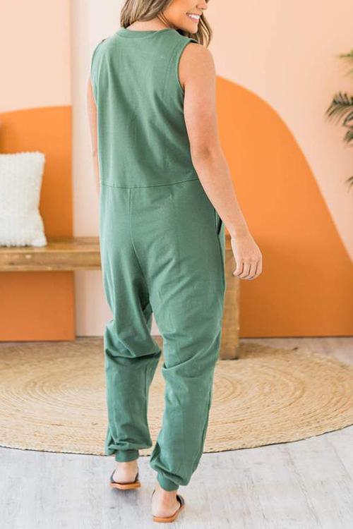 V Neck Pockets Harem Jumpsuit