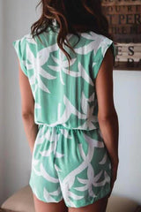 Leaf Lapel Drawstring Sleeveless Romper