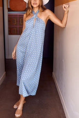 Dot Halter Neck Backless Jumpsuits