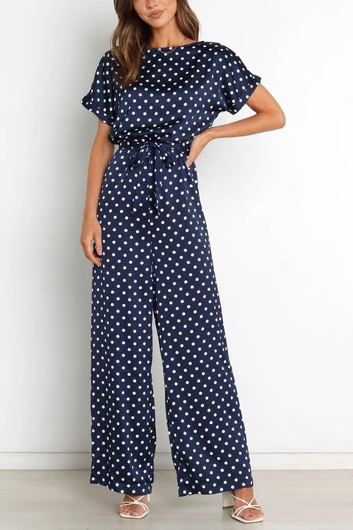 Dot Tie Waist Jumpsuits