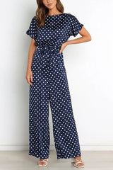 Dot Tie Waist Jumpsuits