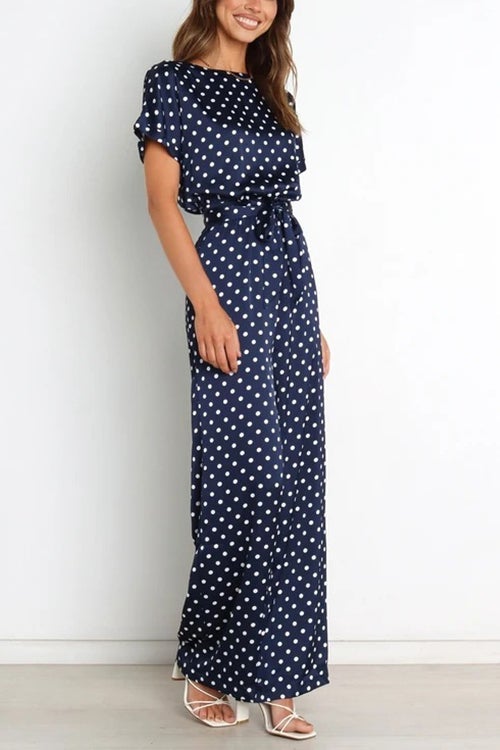 Dot Tie Waist Jumpsuits