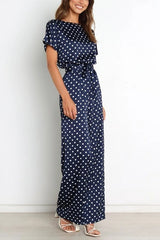Dot Tie Waist Jumpsuits