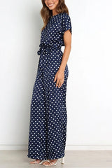 Dot Tie Waist Jumpsuits