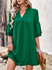 Women's Dresses Solid Color Loose Fashion V Neck Mini Dress