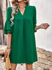 Women's Dresses Solid Color Loose Fashion V Neck Mini Dress