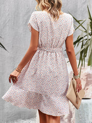 Women's Dresses Temperament Floral Casual Strap Waist Round Neck Mini Dress