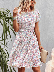 Women's Dresses Temperament Floral Casual Strap Waist Round Neck Mini Dress