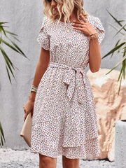 Women's Dresses Temperament Floral Casual Strap Waist Round Neck Mini Dress