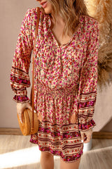 Pink V Neck Boho Floral Dress