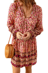 Pink V Neck Boho Floral Dress