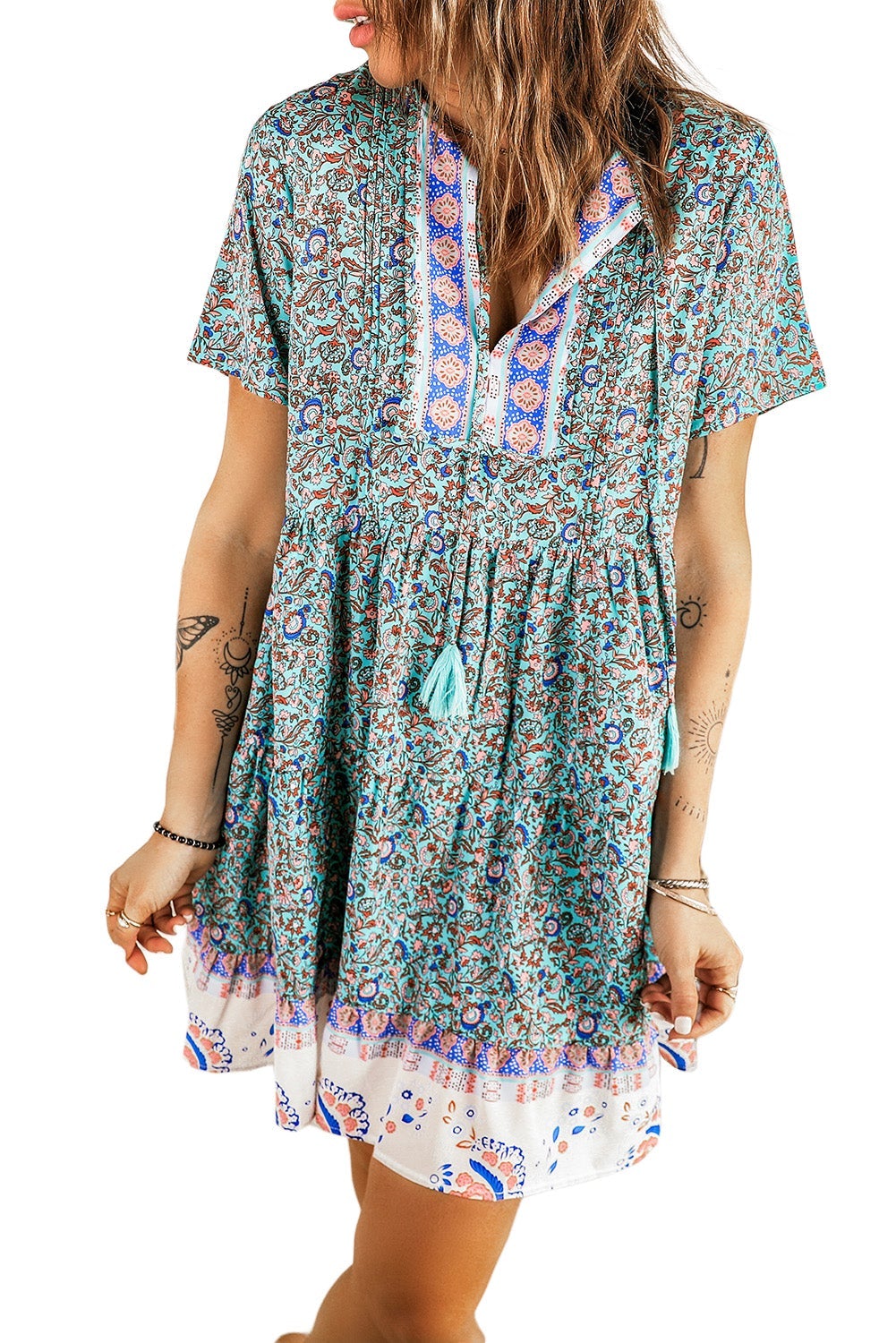 Green Floral Babydoll Tunic Dress