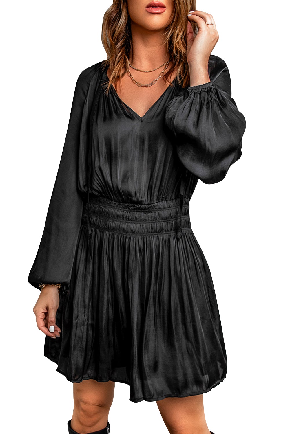 Pleated Elastic High Waist Dress