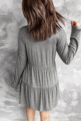 Gray A-Line Long Sleeve Dress
