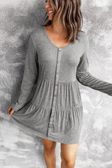 Gray A-Line Long Sleeve Dress