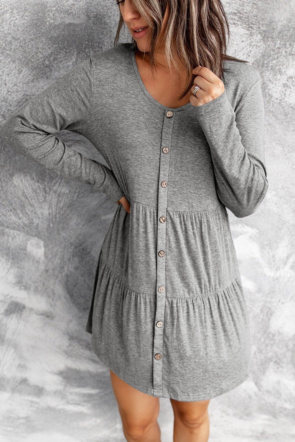 Gray A-Line Long Sleeve Dress
