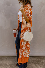 Yellow Printed Tassel Kimono