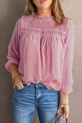Pink Frill Neck Swiss Dot Blouse
