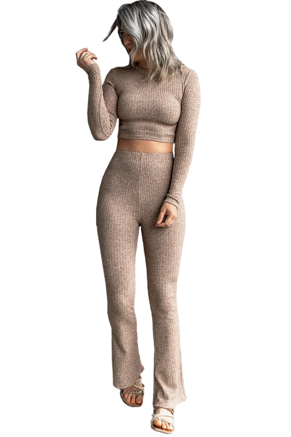 Ribbed Crop Top and Pants Set