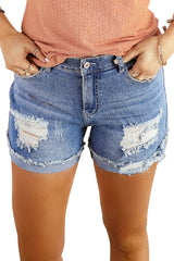 Ripped Rolled Hem Denim Shorts