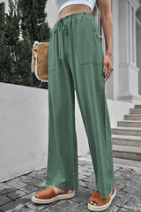 Green Crinkled Wide Leg Pants