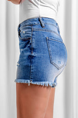 Ripped Tasseled Hem Jean Shorts