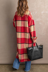 Red Plaid Shirt Long Overcoat
