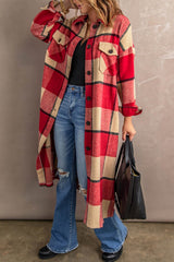 Red Plaid Shirt Long Overcoat