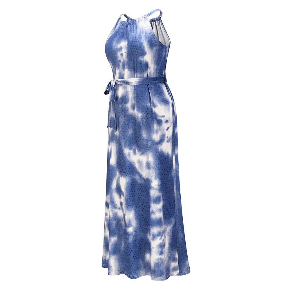 Halter Neck Sleeveless Casual Backless Maxi Dress with Belt