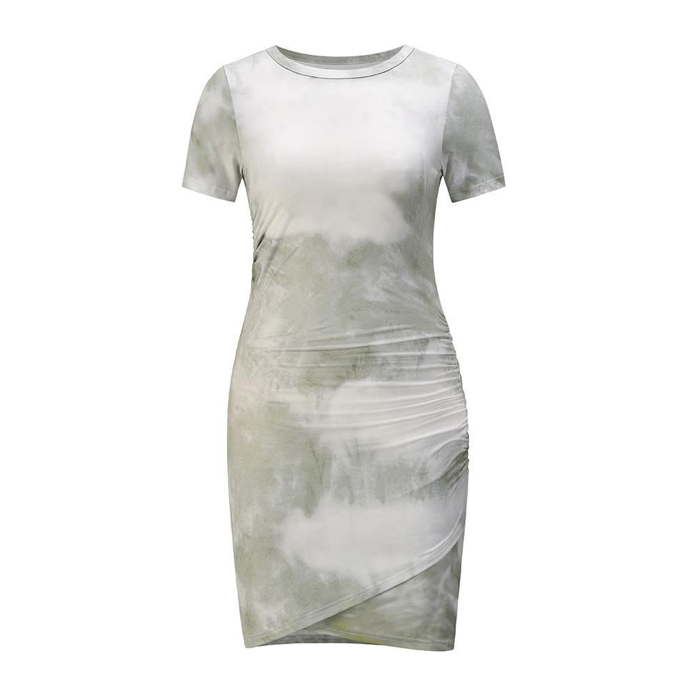 Round Neck Short Sleeve Casual Mini Dress