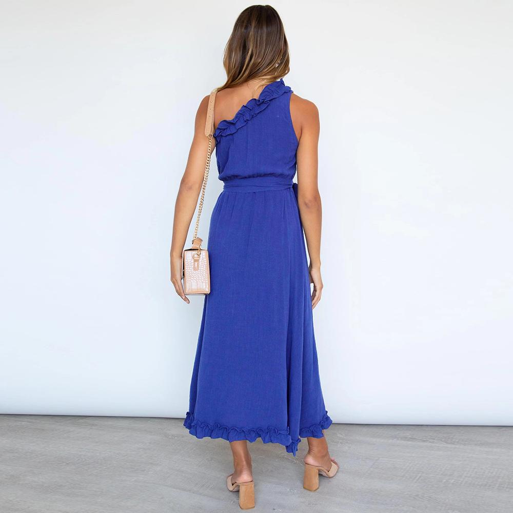 One Shoulder Tie Waist Maxi Dress
