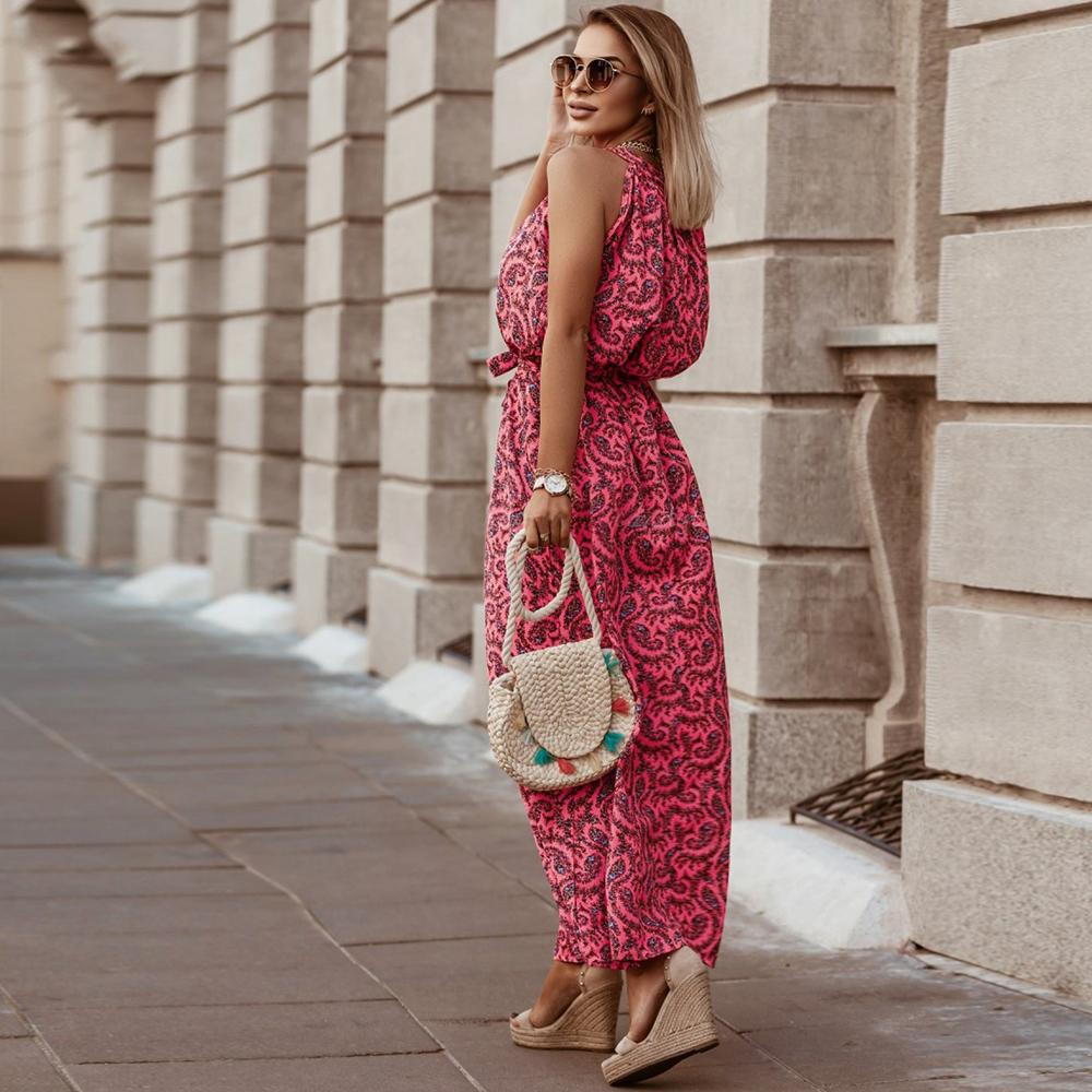 Halter Neck Drawstring Long Floral Maxi Dress