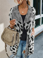 Leopard Long Sleeve Lapel Sweaters Coat