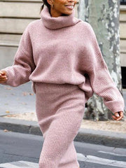 Women's Sets Solid Turtleneck Sweater & Slim Skirt Two-Piece Set