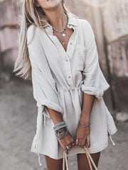 Loose Cotton Linen V-neck Shirt Dress
