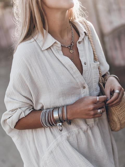 Loose Cotton Linen V-neck Shirt Dress