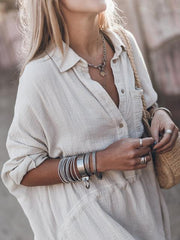 Loose Cotton Linen V-neck Shirt Dress